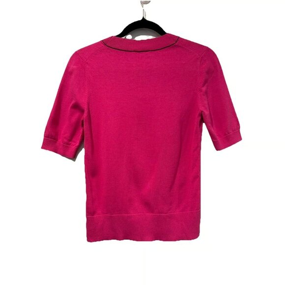 COS Top Womens XS Pink Knit 100% Cotton Short Sleeve Stretch Crew Neck - Picture 2 of 5